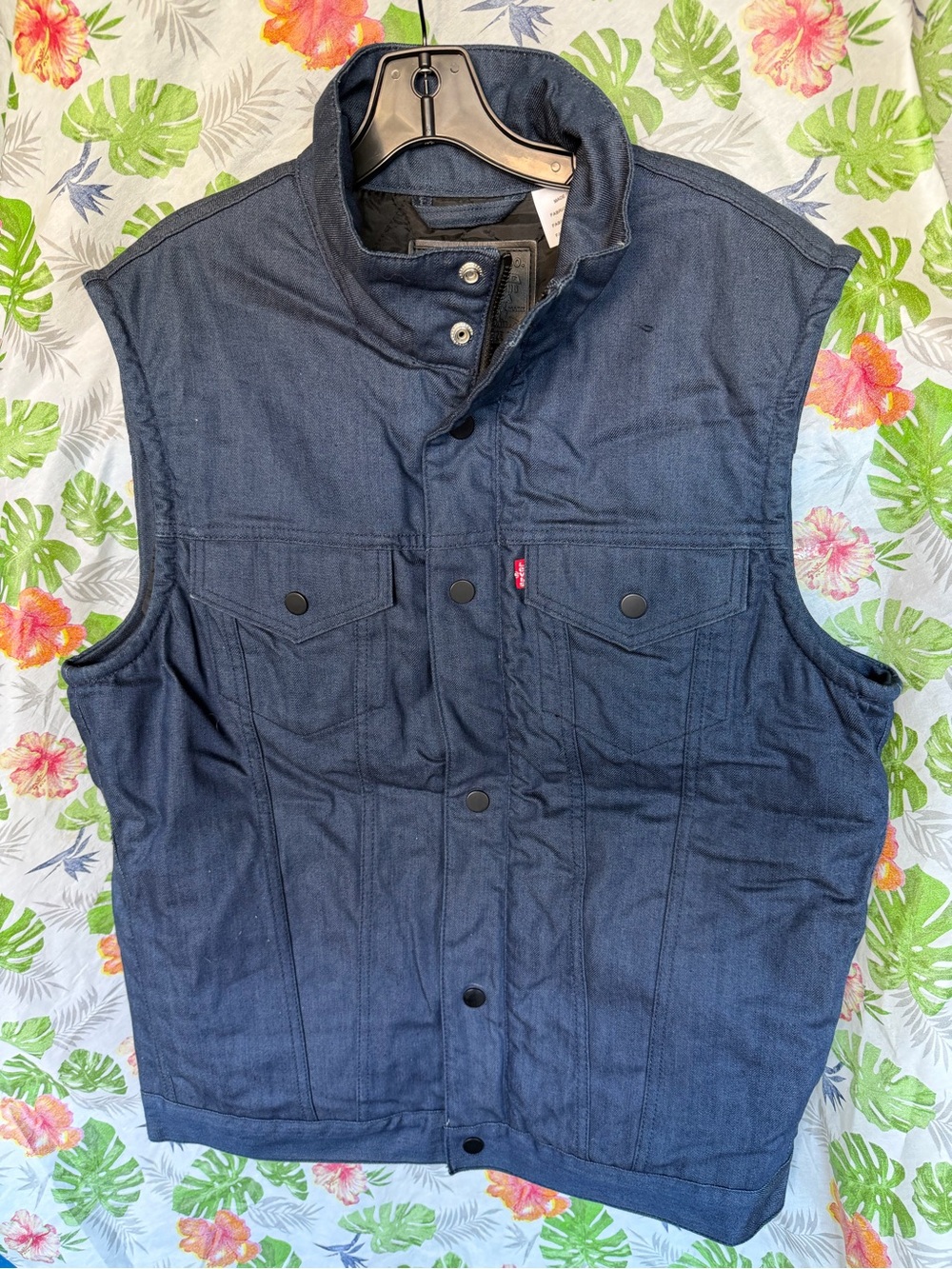 Levi's Men's Dark Blue Denim Vest with Snap Front